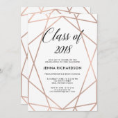 フェイクバラ金ゴールド幾何学模様オン白卒業パーティー 招待状 (正面/裏面)