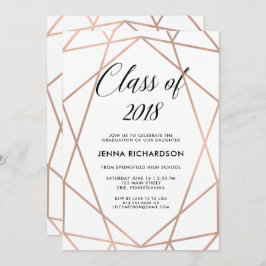 フェイクバラ金ゴールド幾何学模様オン白卒業パーティー 招待状