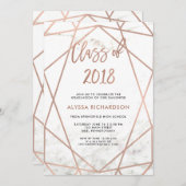 フェイクバラ金ゴールド幾何学 |大理石卒業パーティー 招待状 (正面/裏面)