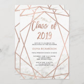 フェイクバラ金ゴールド幾何学 |大理石卒業パーティー 招待状 (正面/裏面)