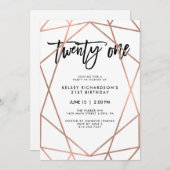 フェイクバラ金ゴールド幾何学 | 21歳の誕生日パーティー 招待状 (正面/裏面)