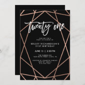 フェイクバラ金ゴールド幾何学 | 21歳の誕生日パーティー 招待状 (正面/裏面)