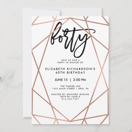 フェイクバラ金ゴールド幾何学 | 40歳の誕生日パーティー 招待状 (正面)