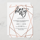 フェイクバラ金ゴールド幾何学 | 40歳の誕生日パーティー 招待状 (正面/裏面)