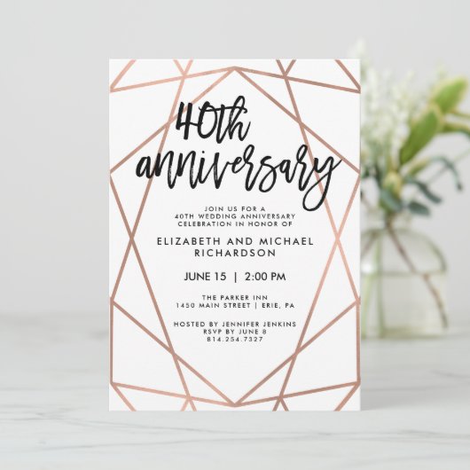 フェイクバラ金ゴールド幾何結婚40周年記念 招待状 (スタンド正面)