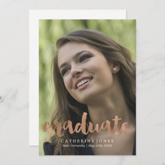 フェイクバラ金ゴールド手入力タイポグラフィ卒業 案内状 (正面/裏面)