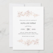 フェイクバラ金ゴールド植物線スケッチ | ウェディング 招待状 (正面)