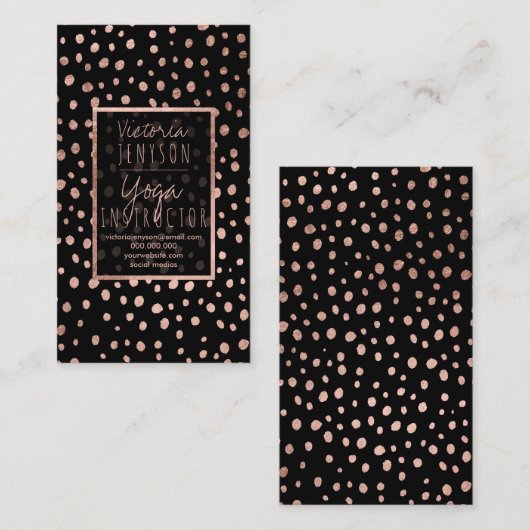 フェイクバラ金ゴールド水玉模様黒ヨガ 名刺 (正面/裏面)