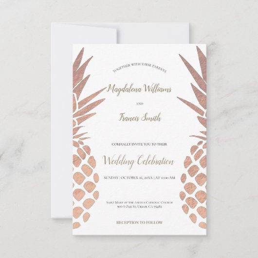 フェイクバラ金ゴールド箔パイナップル結婚ズ 招待状 (正面)