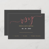 フェイクバラ金ゴールド結婚箔デザイン 出欠カード (正面/裏面)