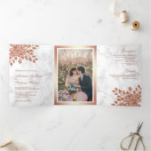 フェイクバラ金ゴールド葉フローラホワイトマーブル結婚ズ 三つ折り招待状 (内部)