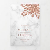 フェイクバラ金ゴールド葉フローラホワイトマーブル結婚ズ 三つ折り招待状 (カバー)