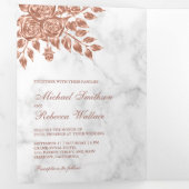 フェイクバラ金ゴールド葉フローラホワイトマーブル結婚ズ 三つ折り招待状 (内部最初)