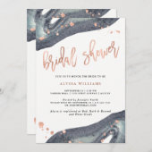 フェイクバラ金ゴールド | グレーゲードブライダルシャワー 招待状 (正面/裏面)