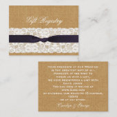 フェイクバーラップレース結婚、素朴のギフト エンクロージャーカード (正面/裏面)