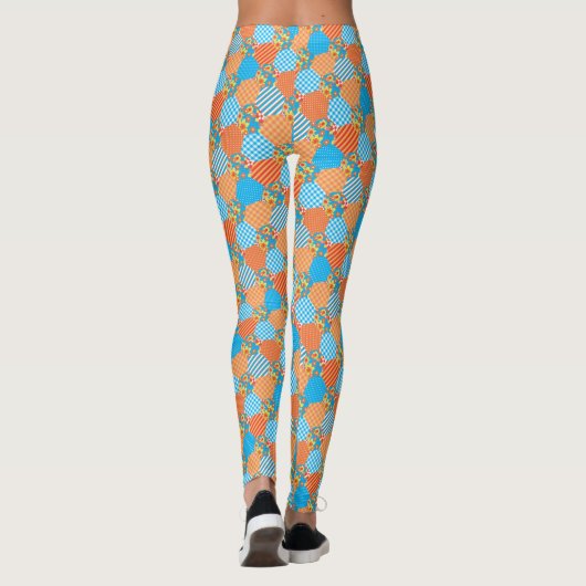 フェイクパッチワークのチェック、フローラ、ストライプ水玉模様 レギンス (裏面)