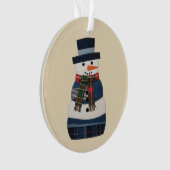 フェイクパッチワークの雪だるまの休日 クリスマス オーナメント (正面)