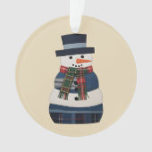 フェイクパッチワークの雪だるまの休日 クリスマス オーナメント (正面)