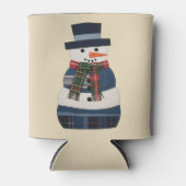 フェイクパッチワークの雪だるまの休日 クリスマス 缶クーラー (正面)