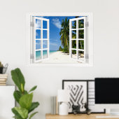 フェイクビーチと海サカスタムイズの窓位置 ポスター (ホームオフィス)