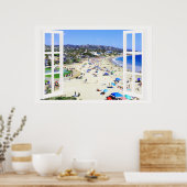 フェイクビーチと海サカスタムイズの窓 ポスター (キッチン)