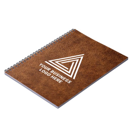 フェイクブラウンレザーモダンビジネスロゴ ノートブック (左側)