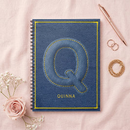 フェイクブルーデニムステッチQイニシャルモノグラム ノートブック