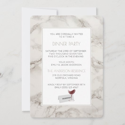 フェイクマーブルアラバスターモダンディナーパーティー招待状 招待状 (正面)