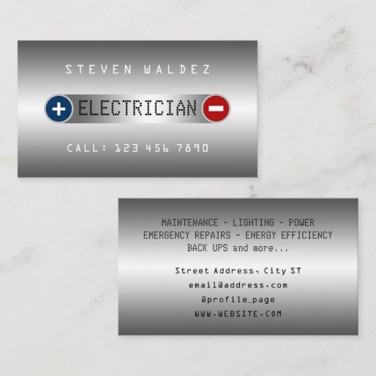 フェイクメタリックテクスチャープラスマイナス電気 名刺 (正面/裏面)