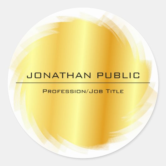 フェイクモダンエレガントシンプル金ゴールドデザインテンプレート ラウンドシール (正面)