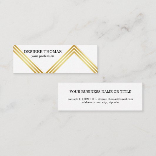 フェイクモダンストライプエレガント金ゴールド スキニー名刺 (正面/裏面)