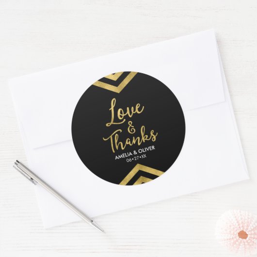 フェイクモダン金ゴールドの愛感謝していと ラウンドシール (封筒)