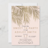 フェイクモダン金ゴールドの木のエレガントピンク甘い16 招待状 (正面)