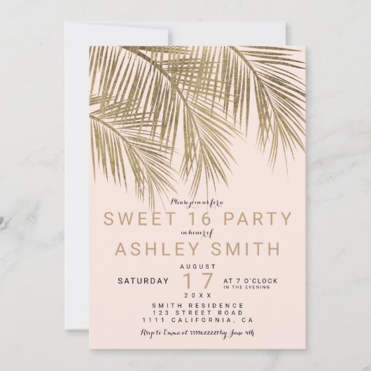 フェイクモダン金ゴールドの木のエレガントピンク甘い16 招待状 (正面)