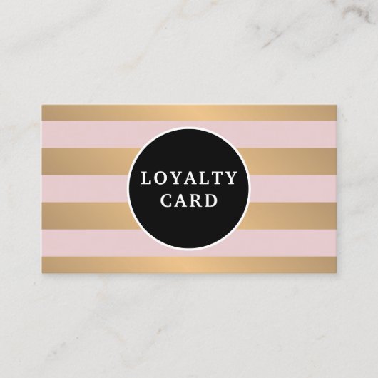 フェイクモダン金ゴールドストライプバラ美しいサロン ロイヤリティカード (正面)
