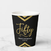 フェイクモダン金ゴールド山形50誕生日 紙コップ (正面)