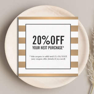 フェイクモダン金ゴールド白ストライプ美しいサロンクーポン 割引カード