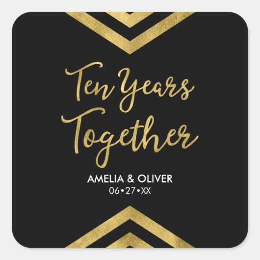 フェイクモダン金ゴールドChevron 10周年記念パーティー スクエアシール (正面)