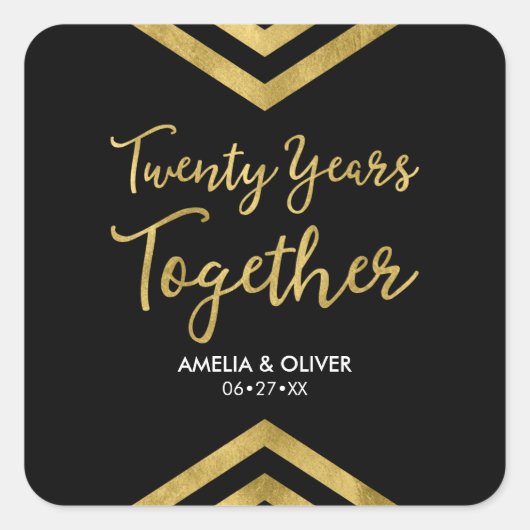 フェイクモダン金ゴールドChevron 20周年記念パーティー スクエアシール (正面)