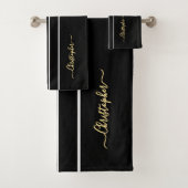 フェイクモノグラムの白黒レースストライプ金ゴールド バスタオルセット (インサイチュ)