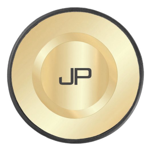フェイクモノグラムの金ゴールドカスタムテンプレート アイスホッケーパック (正面)