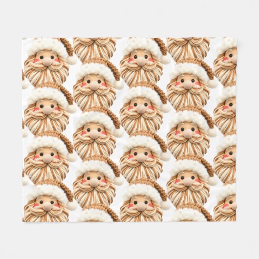 フェイクヤーンノッチフックサンタの顔 クリスマス フリースブランケット (正面(横))