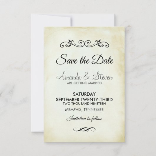 フェイクヴィンテージパーチシンプルメント&エレガントウェディング セーブザデート (正面)