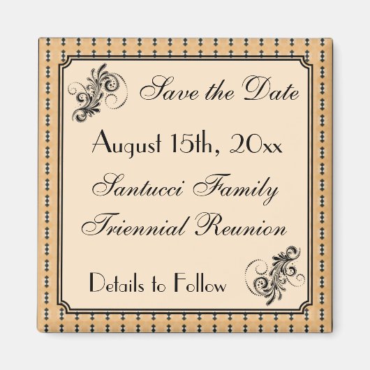 フェイクヴィンテージファミリ懇親会保存日付 マグネット (正面)