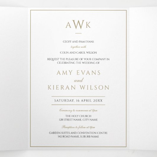 フェイク伝統的フォーマル結婚スクリプト 三つ折り招待状 (内部中)