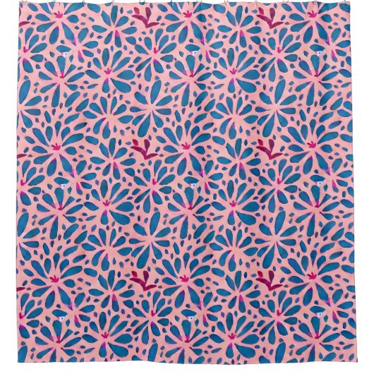 フェイク切り出しピンクブルーフォークアーインスパイアト シャワーカーテン (正面)