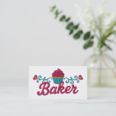フェイク刺繍のかわいいハートのカップケーキ 名刺 (スタンド正面)