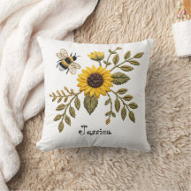 フェイク刺繍のひまわりとはちみつ蜂