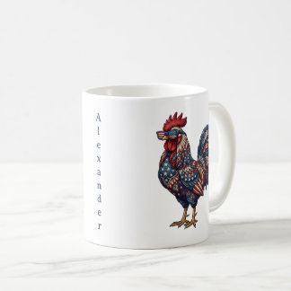 フェイク刺繍愛国ニワトリ コーヒーマグカップ