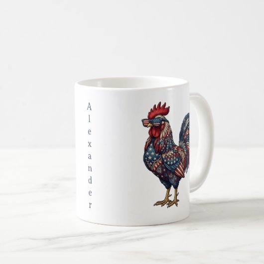 フェイク刺繍愛国ニワトリ コーヒーマグカップ (正面右)